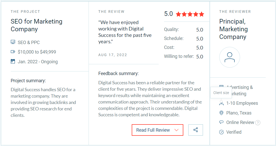 Clutch SEO Review - Digital Success